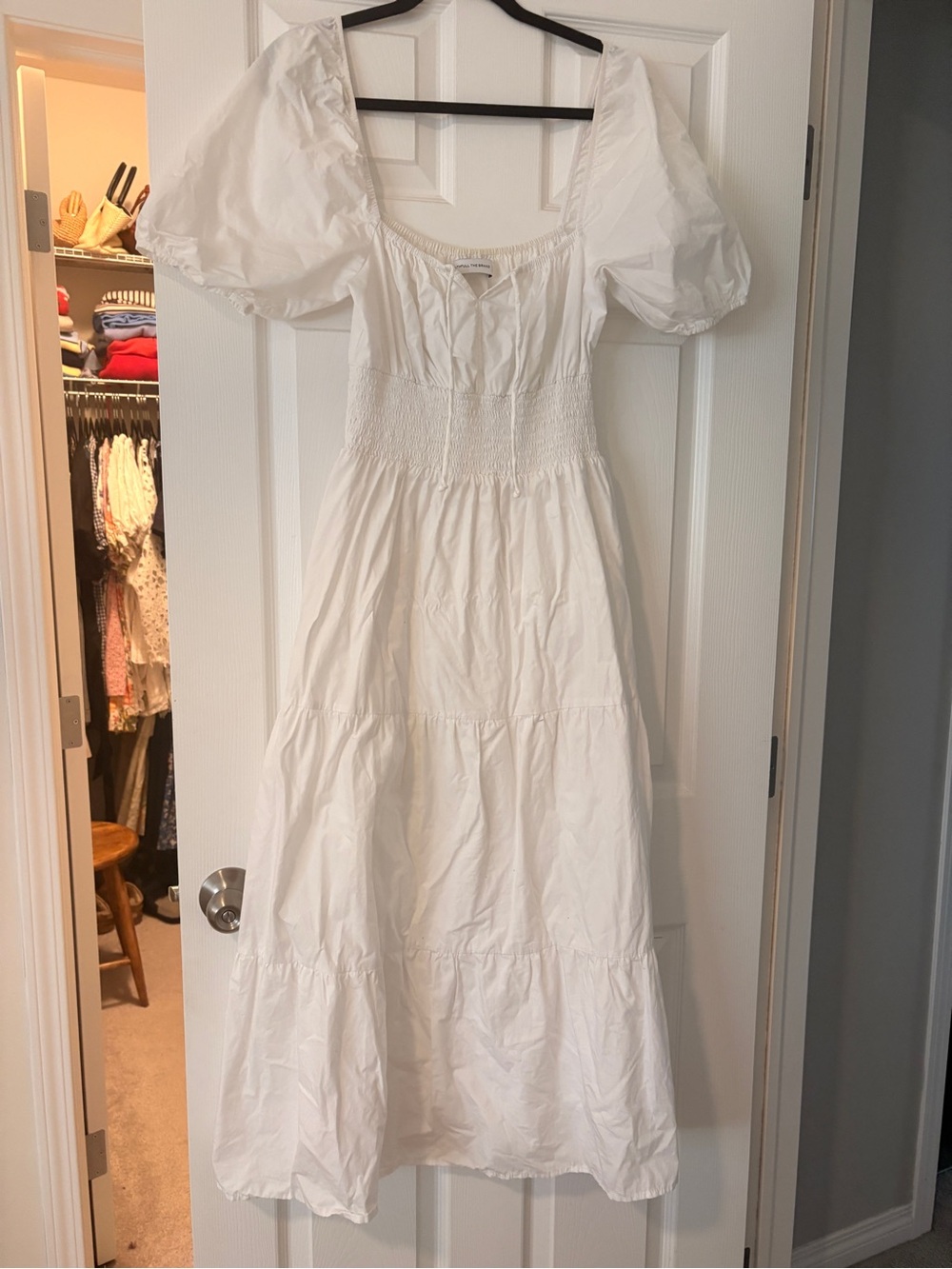 Faithfull the Brand White Puff-Sleeve Tiered Maxi Dress